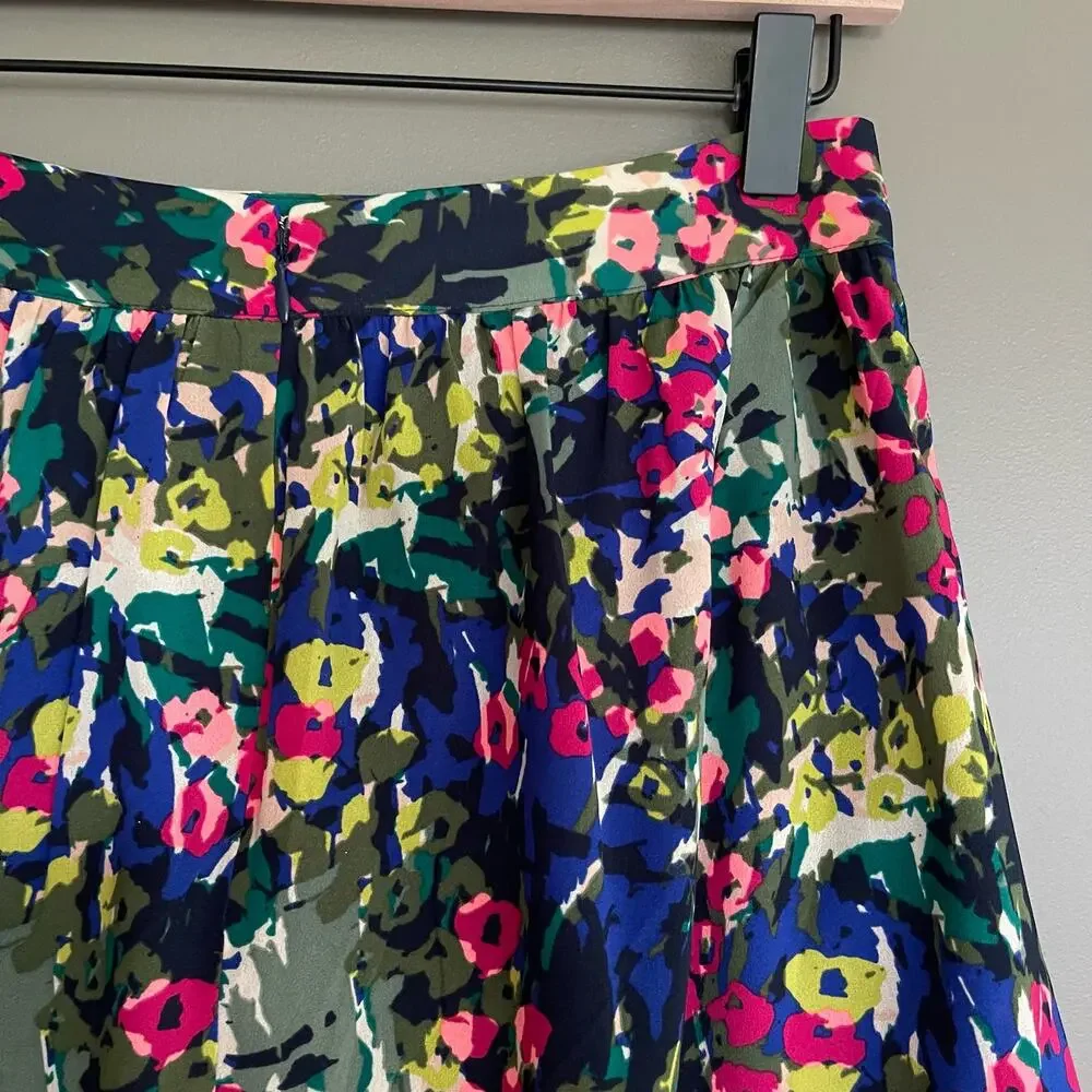 J Crew Floral Skirt A-Line Size 2‎ Flowy Chiffon Blue Pink Green White Colorful